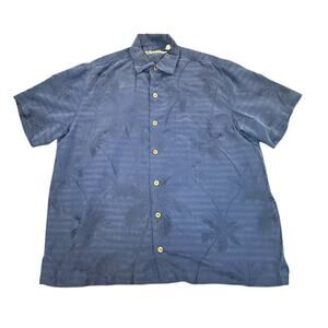 Caribbean Shirt Mens Extra Large Blue Hawaiian Palm Coastal Resort Vacation